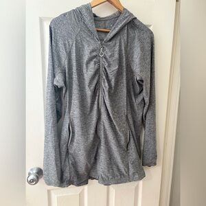 Athleta plus size 1X heathered grey athletic jacket with hood thumb holes